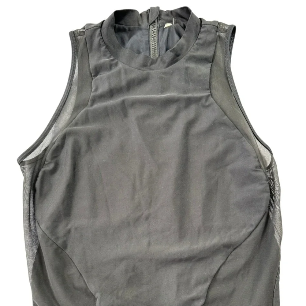 Lululemon Mesh Panel High Neck‎ Swimsuit Black Back Zip Sleeveless Activewear